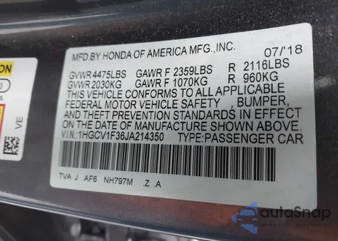 2018 Honda Accord Sport from USA, damaged, VIN 1HGCV1F36JA214350